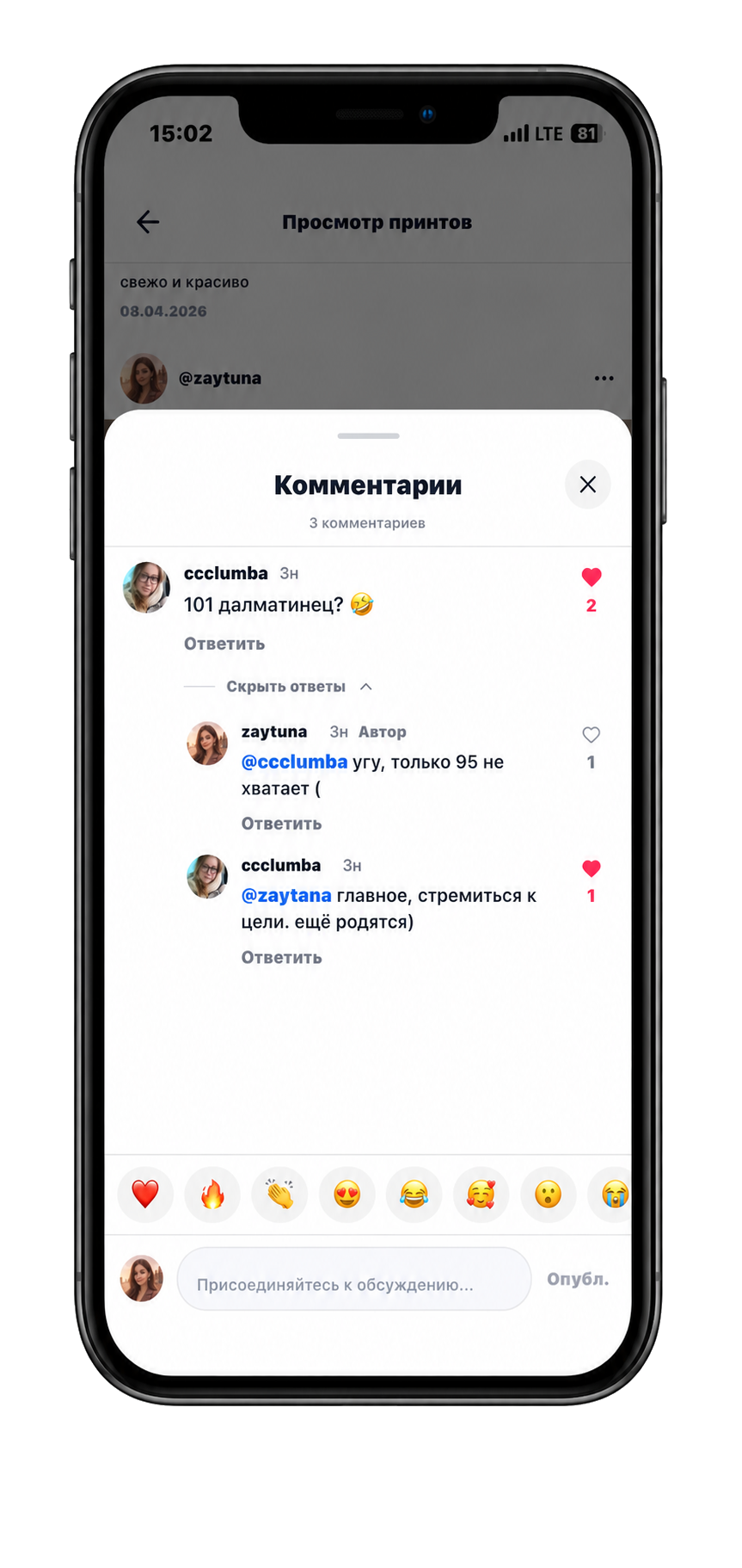 Комментарии под принтом
