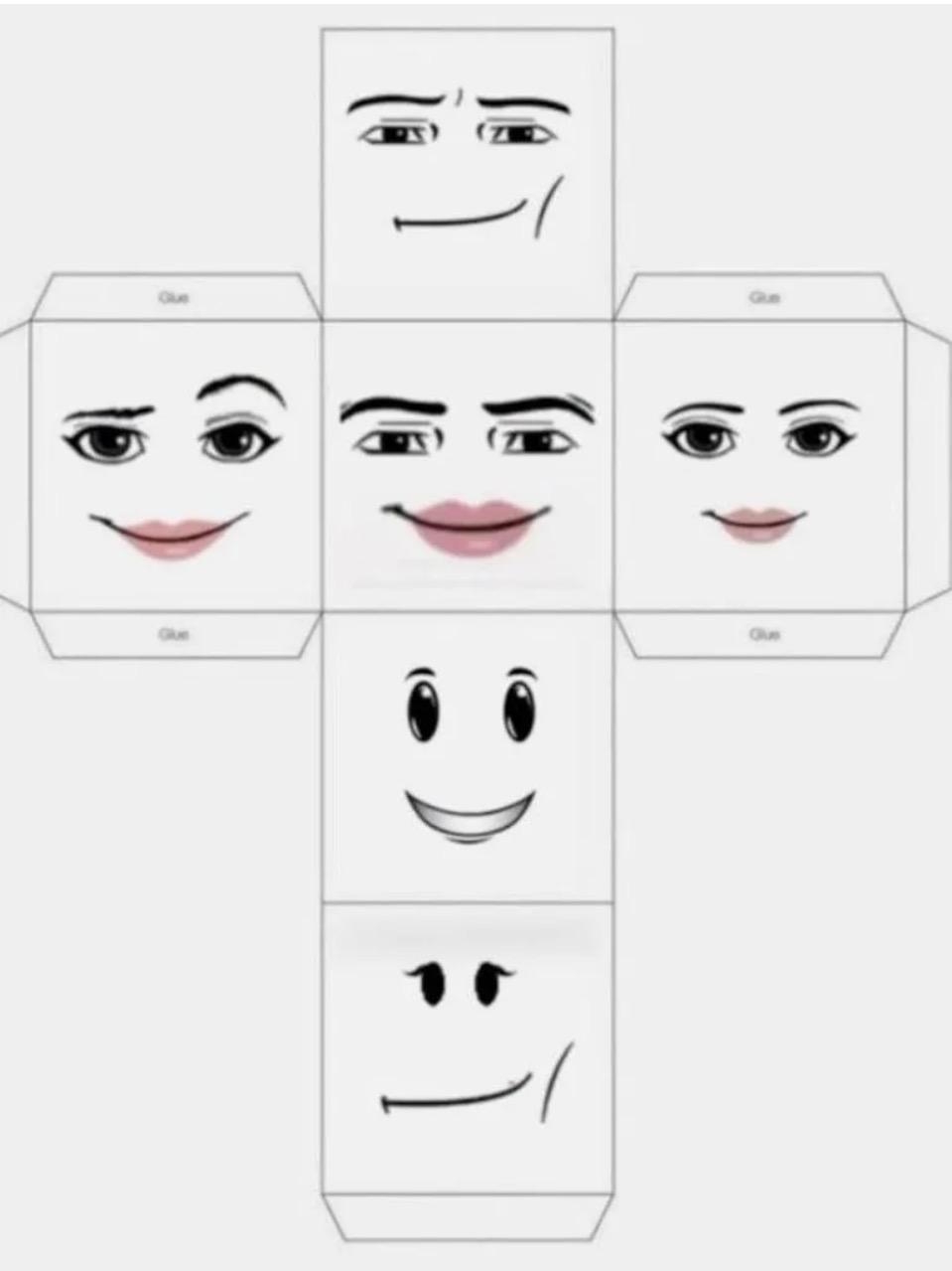 Развертка куба с лицами из игры Roblox для самостоятельного изготовления.