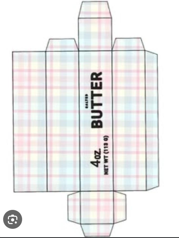 Развертка упаковки масла с клетчатым узором и надписью "BUTTER".