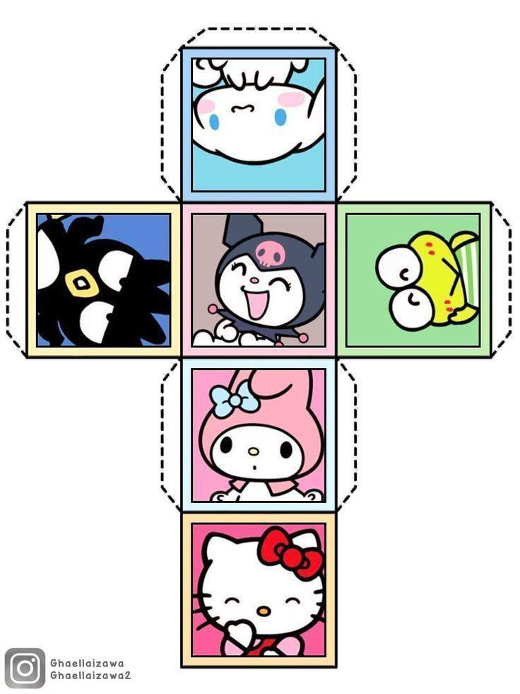 Развертка куба с персонажами Sanrio: Hello Kitty, My Melody, Kuromi, Cinnamoroll и другими.