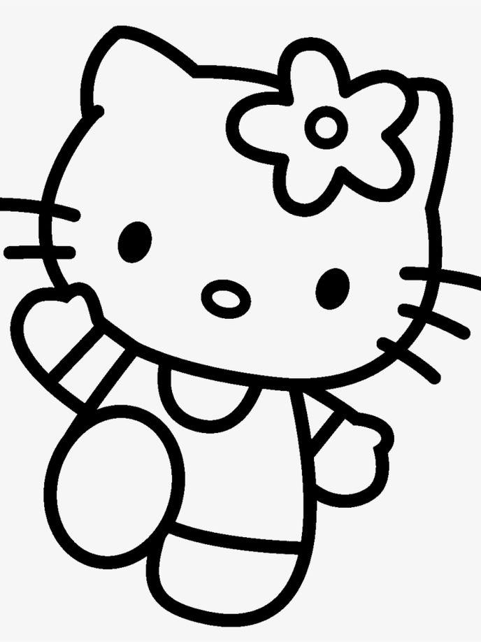 Раскраска персонажа Hello Kitty с цветком на голове.