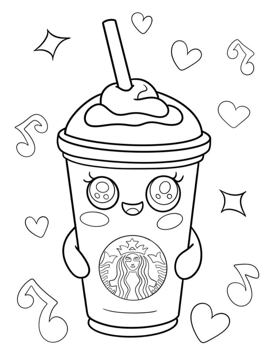 Милый кавайный фраппе из Starbucks для раскрашивания.