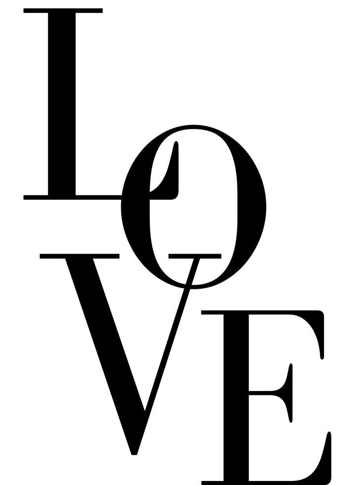 Слово 'LOVE' написано крупными черными буквами на белом фоне.