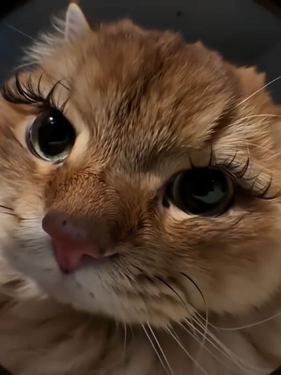 Кошка с выразительными накладными ресницами.