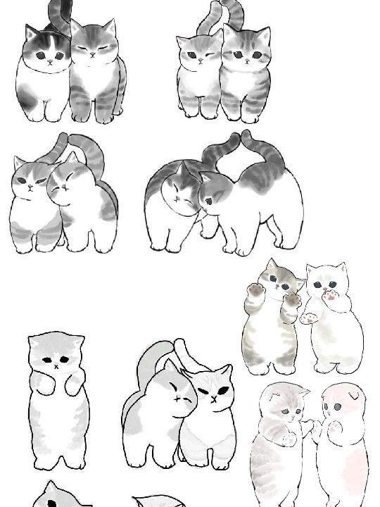 Милые рисунки котят в разных позах.