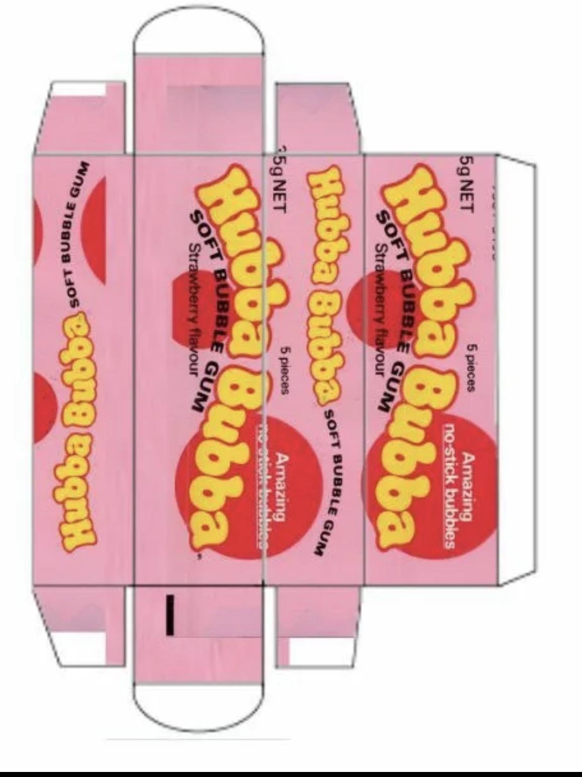 Развертка упаковки жевательной резинки Hubba Bubba со вкусом клубники.